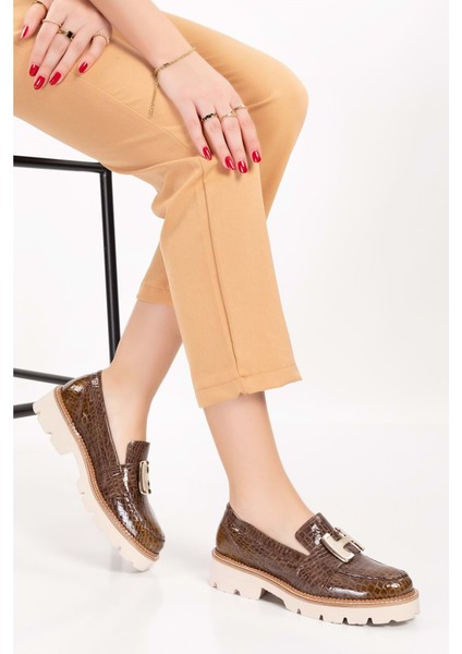 Deri Kalın Taban Hafif Oxford Ayakkabı YT.100 - Kahve Croco - 41 fırsatları