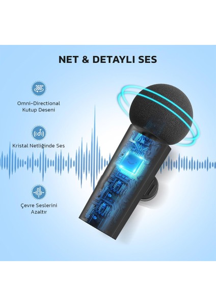 M8 Kablosuz Yaka Mikrofonu 2 Kişilik Mikrofon Seti
