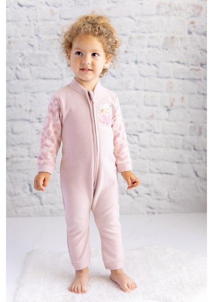 Kız Bebek Tavşan Nakışlı Kolları Garnili Tulum - Pembe fiyatları