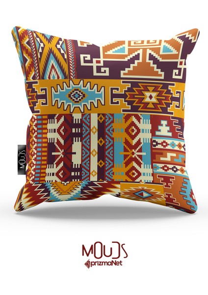Çift Tarafı Baskılı Ethnic Rugs Desenli 2'li Kombin Süet Kırlent Kılıfı modelleri