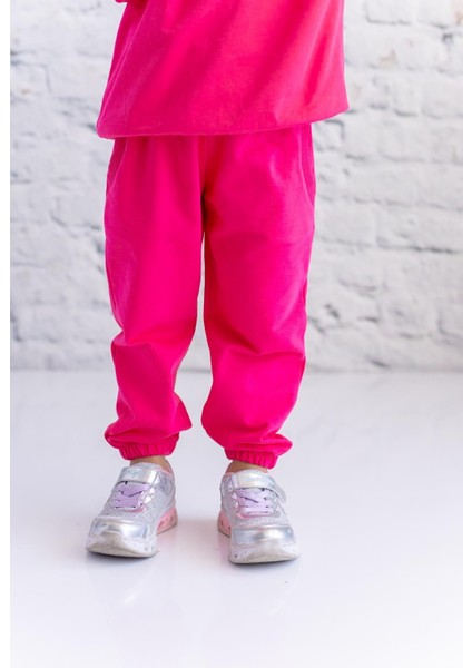 Kız Çocuk Cep Detaylı Paçası Lastikli Eşofman Altı - Fusya