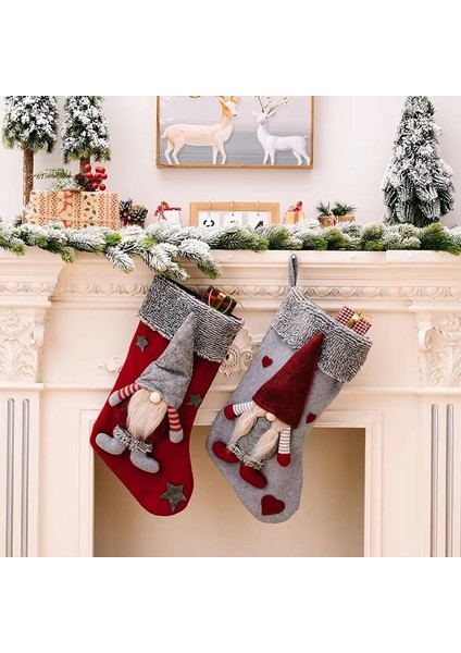 Noel Temalı Dekoratif Hediye Çorabı Yılbaşı Çam Ağacı Süsü