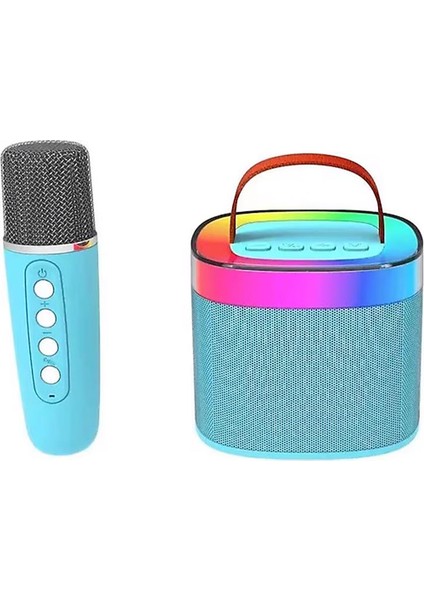 Diamond Turkuaz Ledli Bluetooth Hoparlör Özellikli Mikrofonlu Mini Karaoke Seti