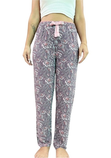 Beli Lastikli Kurdeleli Desenli Kadın Pijama Altı