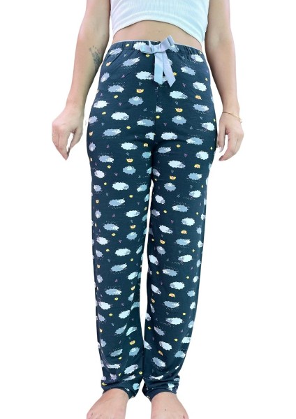 Beli Lastikli Kurdeleli Desenli Kadın Pijama Altı