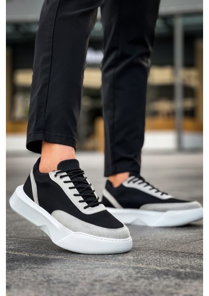 BA0354 Günlük Bağcıklı Erkek Gri Parçalı Siyah Yüksek Taban Spor Ayakkabı modelleri