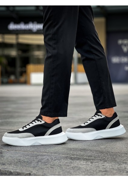 BA0354 Günlük Bağcıklı Erkek Gri Parçalı Siyah Yüksek Taban Spor Ayakkabı indirimleri