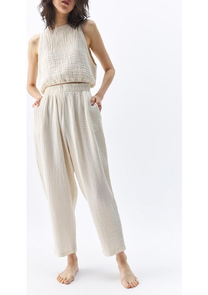 Crinkle Slouchy Pantolon Krem