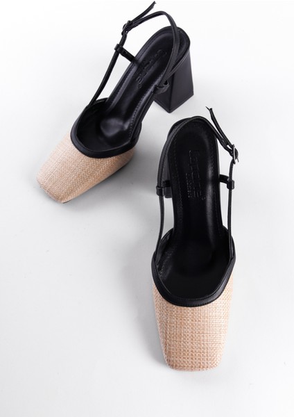 Arkası Açık Küt Burunlu Kalın Topuklu Hasır Kadın Ayakkabı fiyatları