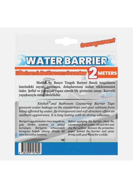Tezgah İçin Şeffaf Su Bariyer Bandı 2 Metre