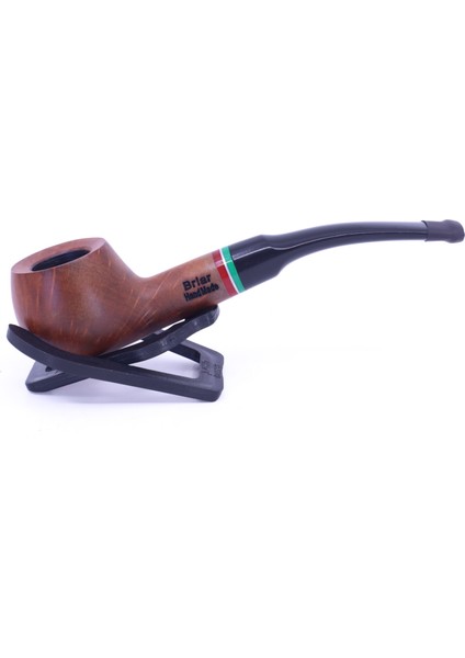 Half Bent Prince Briar (Gül Kökü)Kırmızı-Yeşil Bilezikli 9 mm Filtreli Pipo Kahverengi