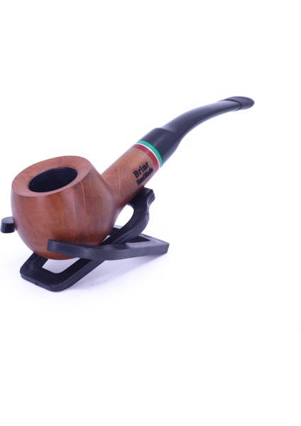 Half Bent Prince Briar (Gül Kökü)Kırmızı-Yeşil Bilezikli 9 mm Filtreli Pipo Kahverengi