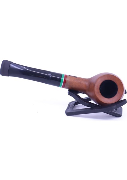 Half Bent Prince Briar (Gül Kökü)Kırmızı-Yeşil Bilezikli 9 mm Filtreli Pipo Kahverengi