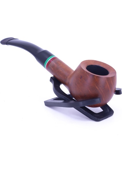 Half Bent Prince Briar (Gül Kökü)Kırmızı-Yeşil Bilezikli 9 mm Filtreli Pipo Kahverengi