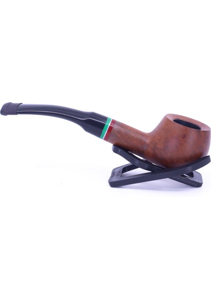 Half Bent Prince Briar (Gül Kökü)Kırmızı-Yeşil Bilezikli 9 mm Filtreli Pipo Kahverengi