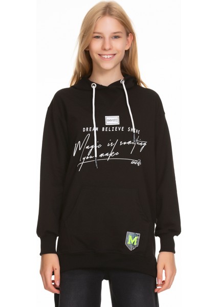 Kız Çocuk Kapüşonlu Yazı Baskılı Sweatshirt PX661.4