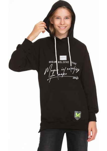 Kız Çocuk Kapüşonlu Yazı Baskılı Sweatshirt PX661.4