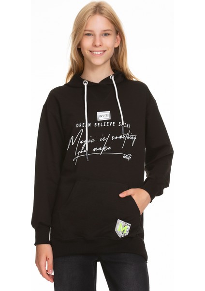 Kız Çocuk Kapüşonlu Yazı Baskılı Sweatshirt PX661.4