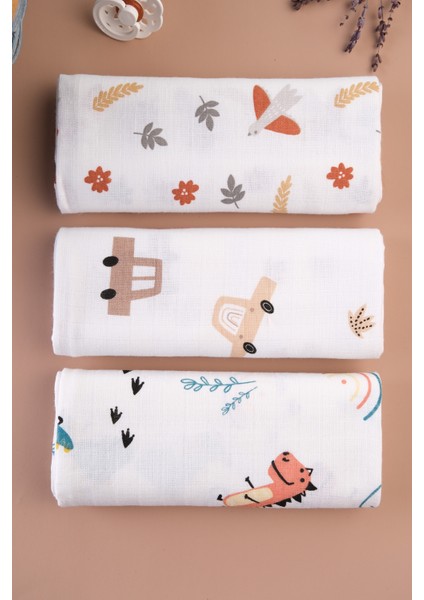 Çok Amaçlı Müslin Örtü & Battaniye 3'lü Set %100 Pamuk Oeko-Teks Sertifikalı 80X80 cm
