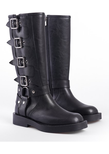 Motorcu Fermuarlı Kadın Çizme