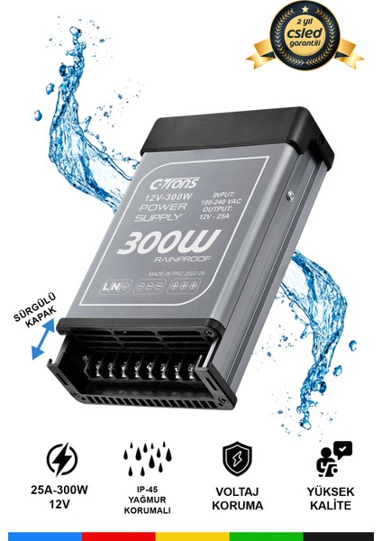 IP45 Yağmur Korumalı 12V 25A Güç Kaynağı 300W LED Sürücü Ac/dc Trafo Dönüştürücü fiyatları