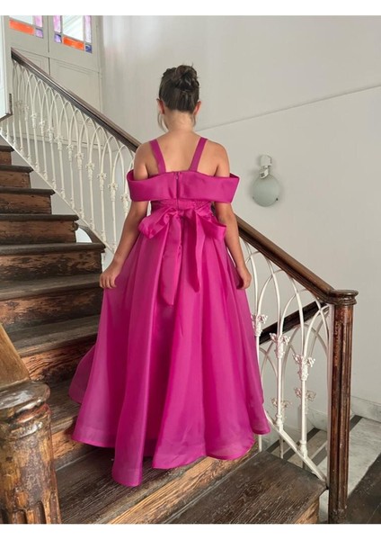 Kız Çocuk Uzun Fuşya Askılı Şifon Abiye Elbise 10-14 Yaş fırsatları