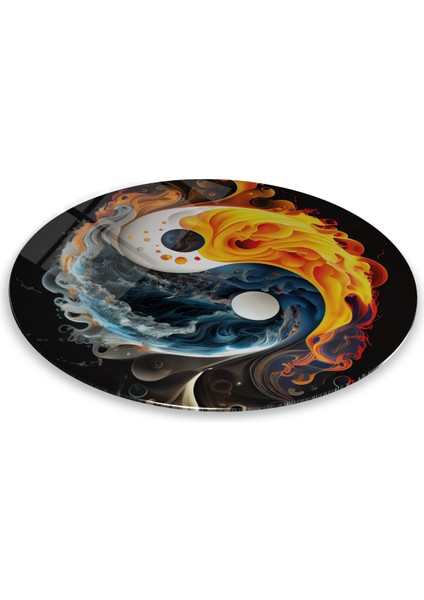 Ying Yang Yuvarlak Cam Tablo | Hediyelik, Dekoratif, Ofis, Mutfak - 30 x 30