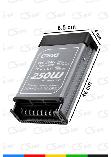 IP45 Yağmur Korumalı 12V 20.8A Güç Kaynağı 250W LED Sürücü Ac/dc Trafo Dönüştürücü