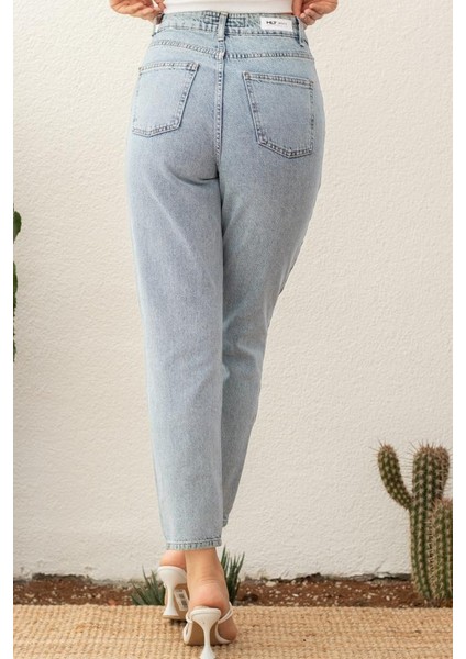 Yıpratmalı Kadın Mom Jean Yüksek Bel Likrasız Pamuk Kot Pantolon ANNA-2075 indirimleri