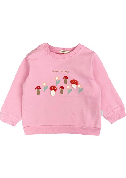 Örme Mantarlı Kız Bebek Sweatshirt