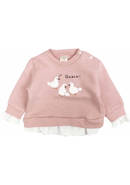 Fisto Detaylı Ördekli Kız Bebek Sweatshirt