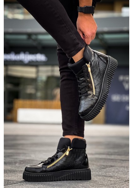 SNR-512 Boa Kalın Yüksek Siyah Taban Çift Fermuarlı Siyah Erkek Spor Bot fiyatları