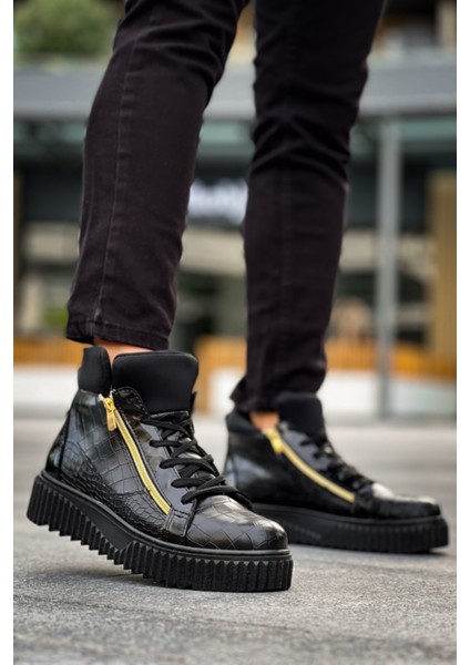 SNR-512 Boa Kalın Yüksek Siyah Taban Çift Fermuarlı Siyah Erkek Spor Bot indirimleri