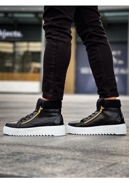 SNR-512 Boa Kalın Yüksek Taban Çift Fermuarlı Siyah Erkek Spor Bot fırsatları