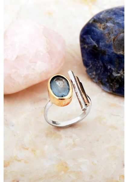 Mavi Paraiba Taşlı Tasarım Elişi Gümüş Yüzük 5909