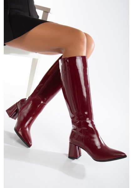Kadın Sivri Burun Kalın Topuklu Çizme Bordo Rgn fiyatları