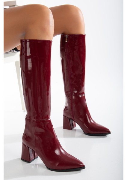 Kadın Sivri Burun Kalın Topuklu Çizme Bordo Rgn modelleri