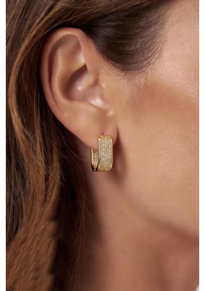 Gömme Zirkon Taşlı Kare Dizayn Vıp Rengi Halka Küpe