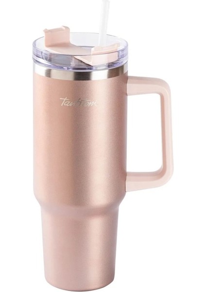 020-01- Rose Gold Paslanmaz Çelik Pipetli Termos Bardak 1.2l