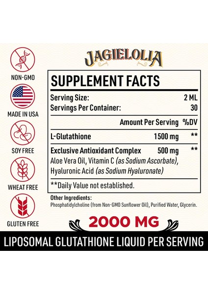 Liposomal Glutathione Liquid 2000 Mg Antioxidant Complex Including Vitamin C And Hyaluronic Acid