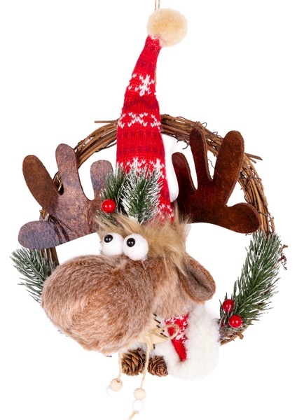 Yılbaşı Süsü Çelenk Geyik Figürlü Kahverengi 20X15X30 Cm.