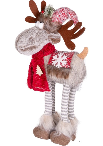 Yılbaşı Süsü Geyik Figürü Işıklı Kırmızı-Gri 25X8X50 Cm.