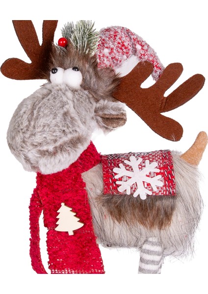 Yılbaşı Süsü Geyik Figürü Işıklı Kırmızı-Gri 25X8X50 Cm. modelleri