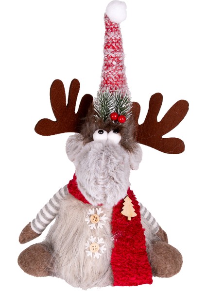 Yılbaşı Süsü Geyik Kırmızı-Gri 17X10X35 Cm.