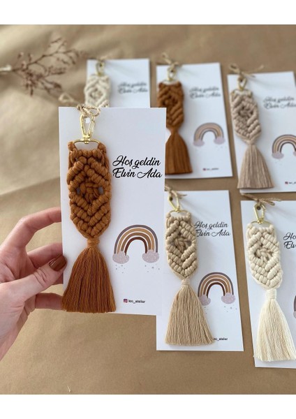 El Örmesi Makrome Anahtarlık Düğün Kına Söz Sünnet Nişan Için Hediyelik-10 Adet