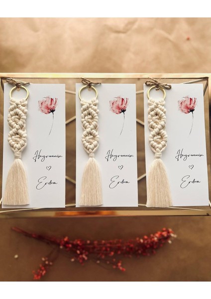El Örmesi Makrome Anahtarlık Düğün Kına Söz Sünnet Nişan Için Hediyelik-10 Adet