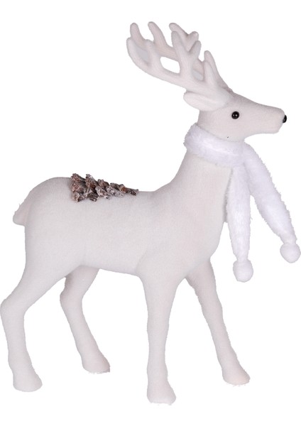 Yılbaşı Süsü Beyaz Atkılı Geyik Beyaz 30X13X45 Cm.