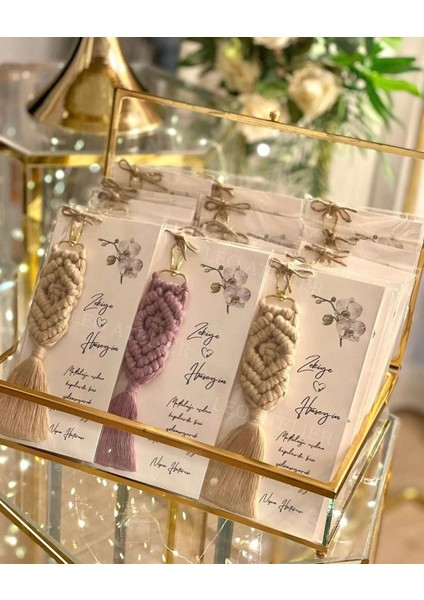 El Örmesi Makrome Anahtarlık Düğün Kına Söz Sünnet Nişan Için Hediyelik-10 Adet