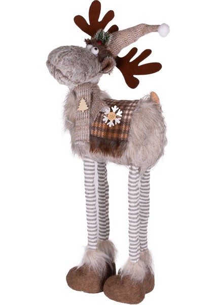 Yılbaşı Süsü Geyik Figürü Işıklı Teleskop Uzayan Bacaklı Gri 31X15X72