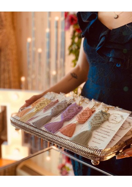 El Örmesi Makrome Anahtarlık Düğün Kına Söz Sünnet Nişan Için Hediyelik -25 Adet